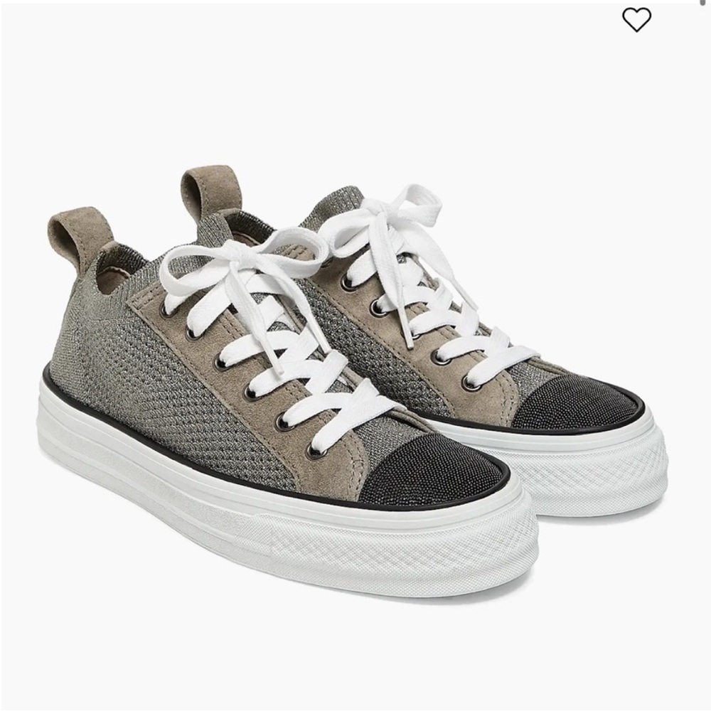 Brunello Cucinelli Metallic Knit Low-Top Sneakers
